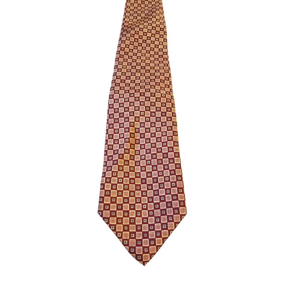 Polo Ralp Lauren Red Cream 100% Silk Tie Made By Hand Geometric Designer Luxury
